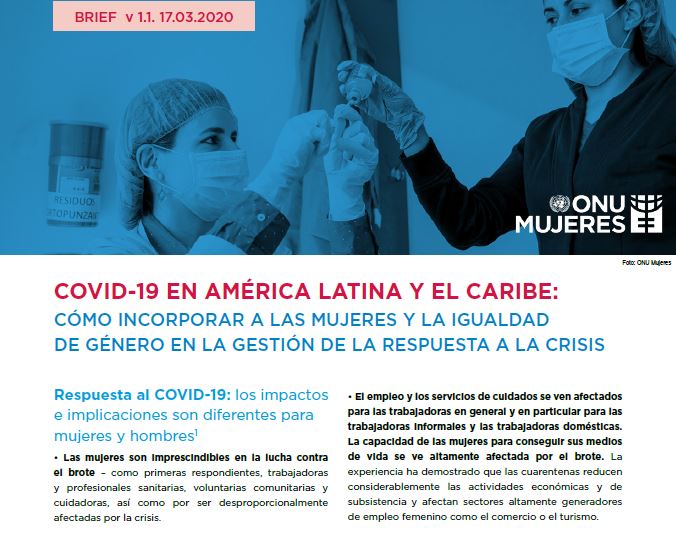 COVID-19 en América Latina y el Caribe: cómo incorporar a las mujeres y la igualdad de género en la gestión de la respuesta a la crisis