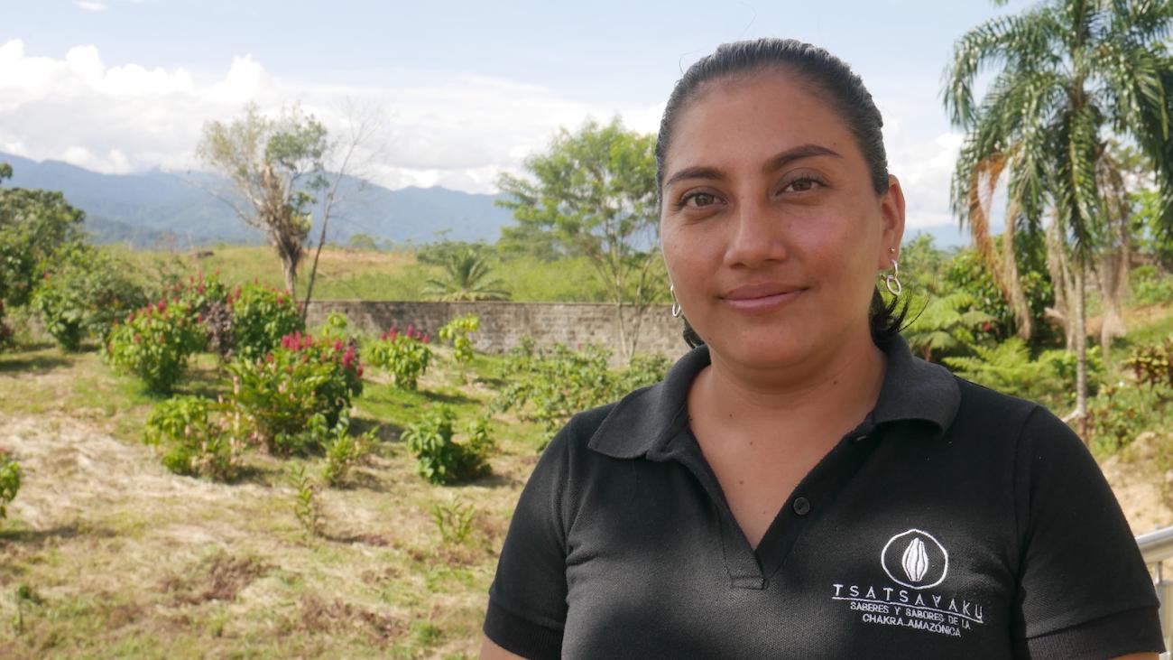 Rostro de Nelly Monar, representante legal de la Asociación Tsatsayaku