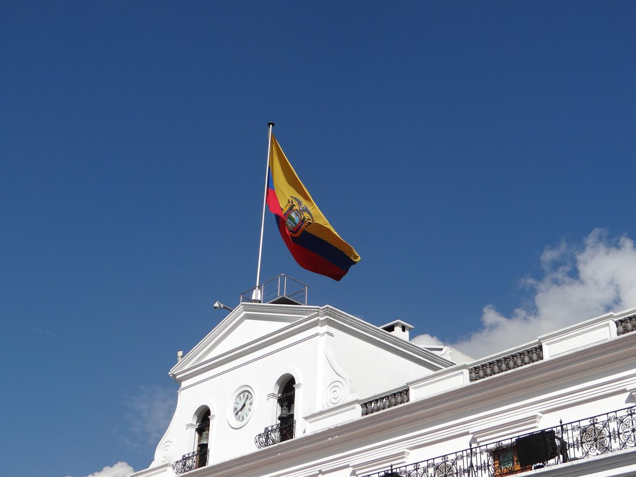 Detalle de la fachada del Palacio de Carondelet, en Quito, Ecuador