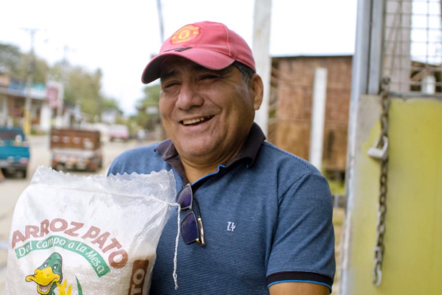 Detalle de un comercializador de "Arroz Pato" en la provincia de Loja, Ecuador