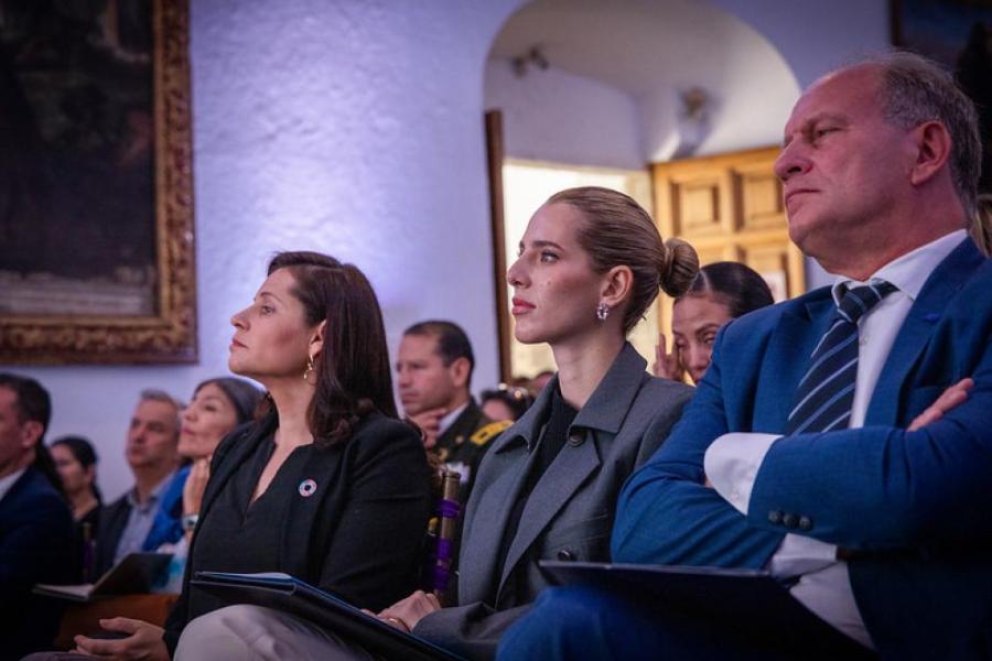Imagen de La Coordinadora Residente de la ONU en Ecuador, Lena Savelli; Primera Dama de Ecuador, Lavinia Valbonesi; Embajador de la UE en Ecuador, Charles-Michel Geurtz, en el lanzamiento de Spotlight 2.0