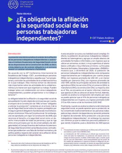 Portada de la nota técnica "¿Es obligatoria la afiliación a la seguridad social de las personas trabajadoras independientes?"