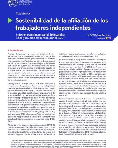 Portada de la nota técnica "Sostenibilidad de la Afiliación de los Trabajadores Independientes"