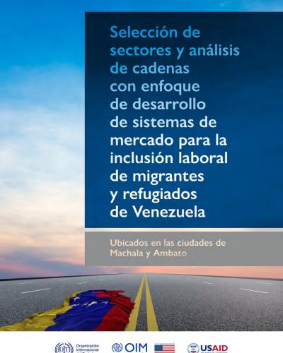 Portada del documento "Selección de sectores y análisis de cadenas con enfoque de desarrollo de sistemas de mercado para la inclusión laboral de migrantes y refugiados venezolanos en Ambato y Machala"