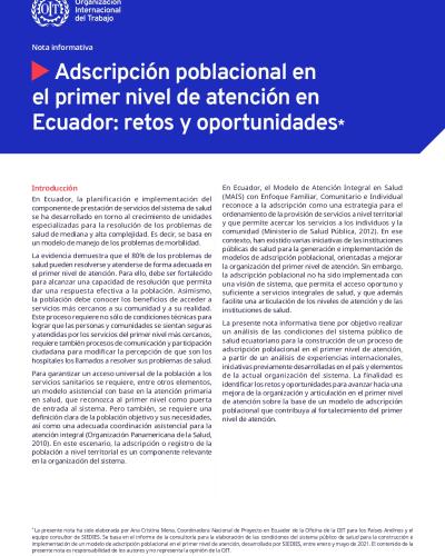 Portada del documento "Adscripción poblacional en el primer nivel de atención en Ecuador: retos y oportunidades