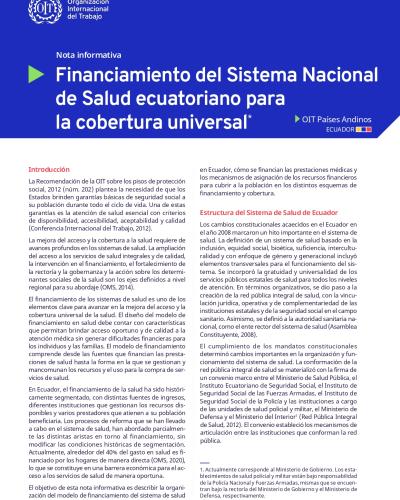 Portada del documento "Financiamiento del Sistema Nacional de Salud ecuatoriano para la cobertura universal"