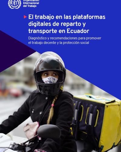 Portada del documento "El trabajo en las plataformas digitales de reparto y transporte en Ecuador"