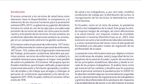 Portada del documento "Trabajadores sanitarios en Ecuador: situación actual y desafíos generados por la COVID-19
