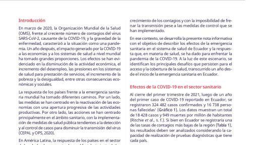 Portada del documento "El sistema de salud ecuatoriano y la COVID-19"